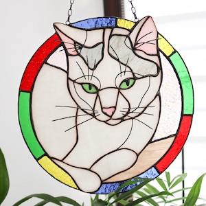 Custom Cat Portrait Art Suncatcher, Pet Memorial Stained Glass Face ...