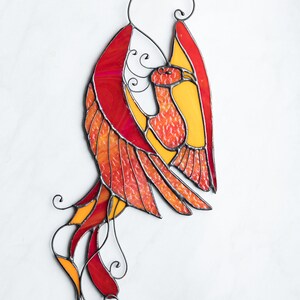 Bird phoenix mystical burning appears ashes Stain Glass Suncatcher Panel Gift Farmhouse Home House Decor Window Wall Hanging Animal Ornament