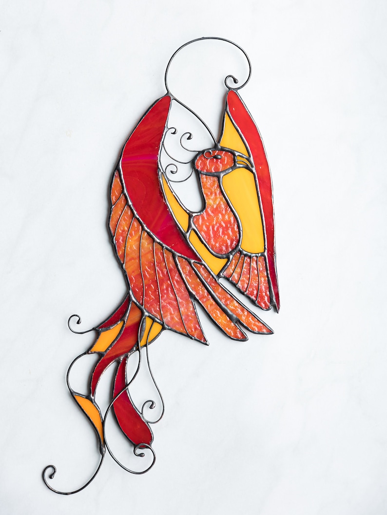 Bird phoenix mystical burning appears ashes Stain Glass Suncatcher Panel Gift Farmhouse Home House Decor Window Wall Hanging Animal Ornament