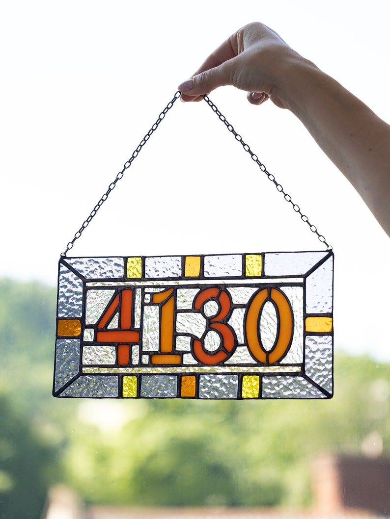 Custom stained glass numbers, suncatcher address sign, personalized name cling, housewarming gift