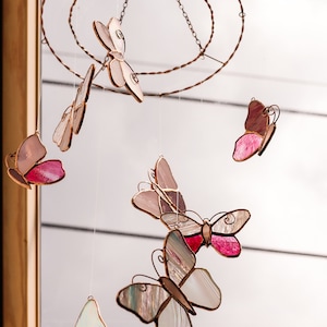 Mothers day gift from son, Blue Purple Butterflies Suncatcher Dream Sun Catcher Stained Glass, Home House Decor Window Wall Decoration Art