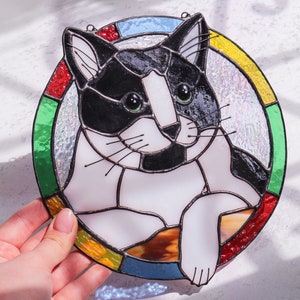 Custom Cat Portrait Art Suncatcher, Pet Memorial Stained Glass Face ...