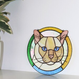 Custom Cat Portrait Art Suncatcher, Pet Ornament Memorial Stained Glass ...