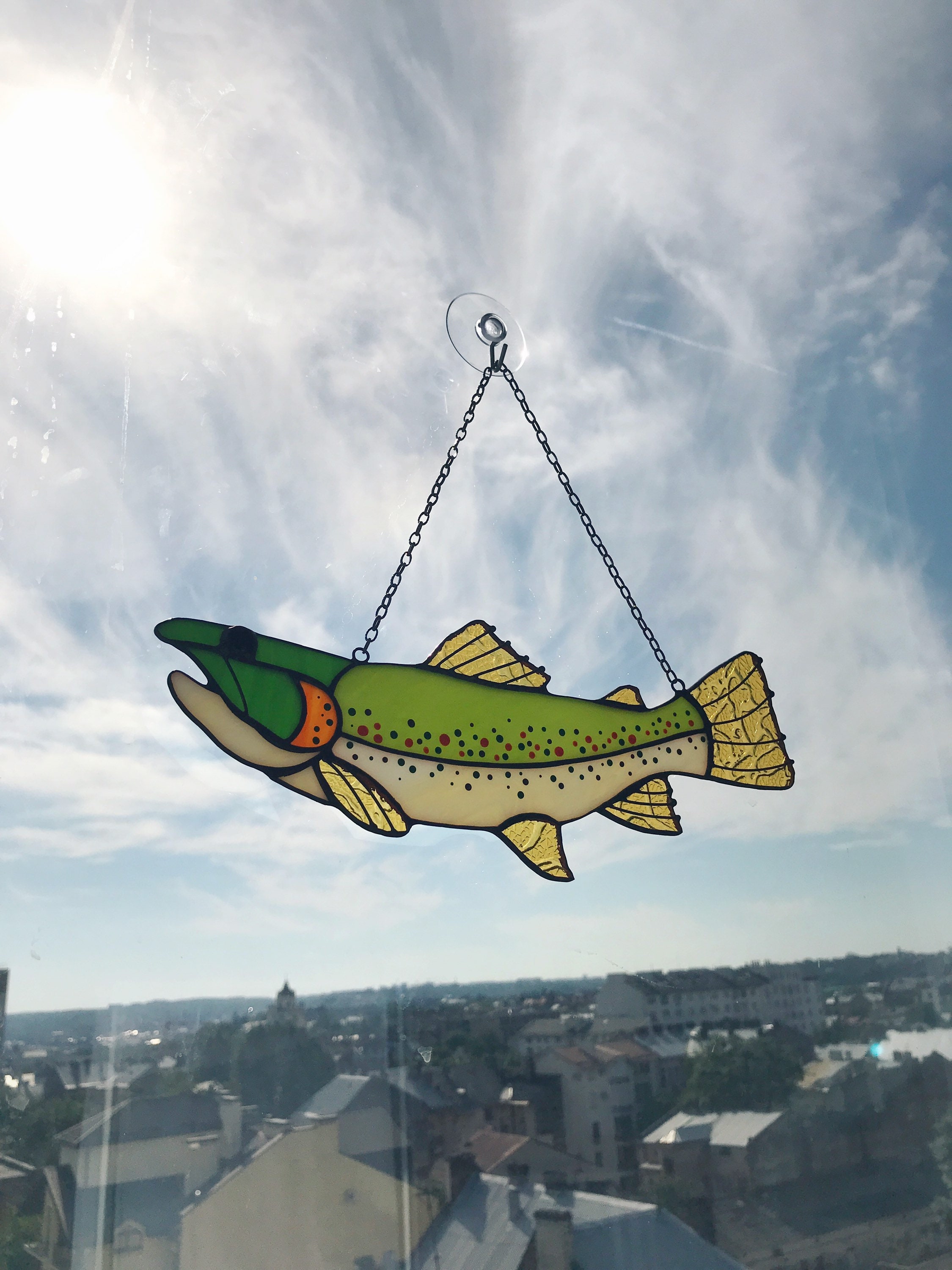 Stained Glass Panel Tiffany Fish Trout Suncatcher Gift Etsy