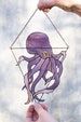 Purple Octopus Stained Glass Suncatcher. House Home Decor. Window Wall Hangings. Pendant Halloween Creepy Cling kraken tentacles 