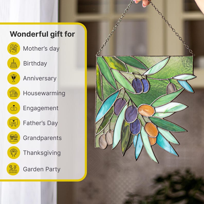 Green Corner Olive Branch Suncatcher Stained Glass Window Wall ...