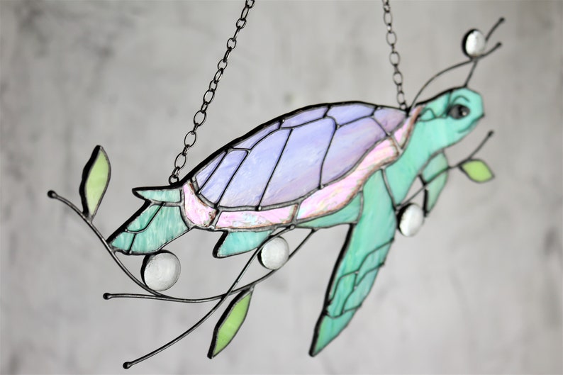 Turtle Suncatcher Stain Glass Decor Green Home House Window Wall Hangings Cling Ornament Gift House Grandma gift