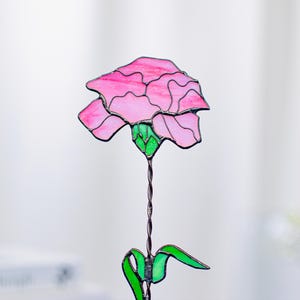 Stained Glass Standing Carnations – Floral Desk Decor, Gift for Women, Pink Glass Flowers Birth flower