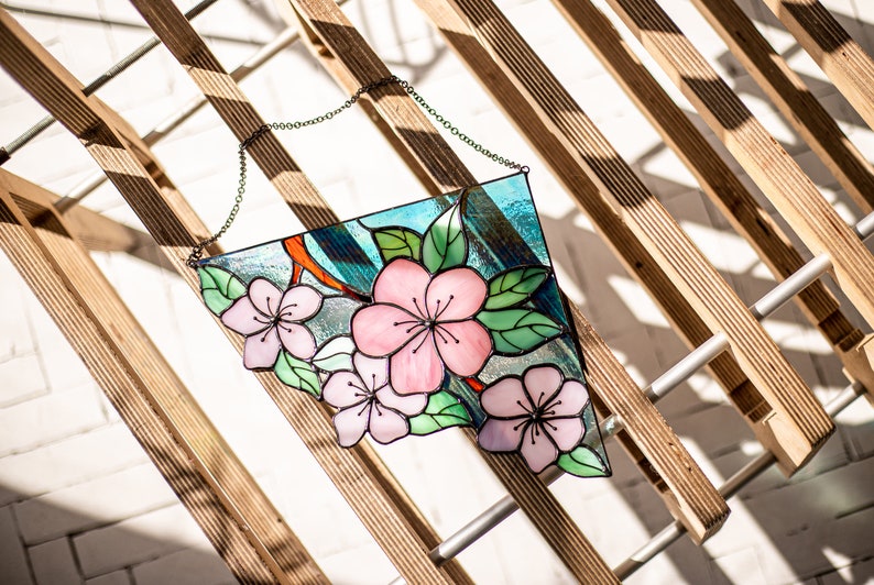 Stained Glass Art Corner Flower Suncatcher Window Wall Hangings Decoration Ornament Home House Decor Boho Art Mother's Day gift