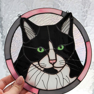 Custom Cat Portrait Art Suncatcher, Pet Memorial Stained Glass Face ...