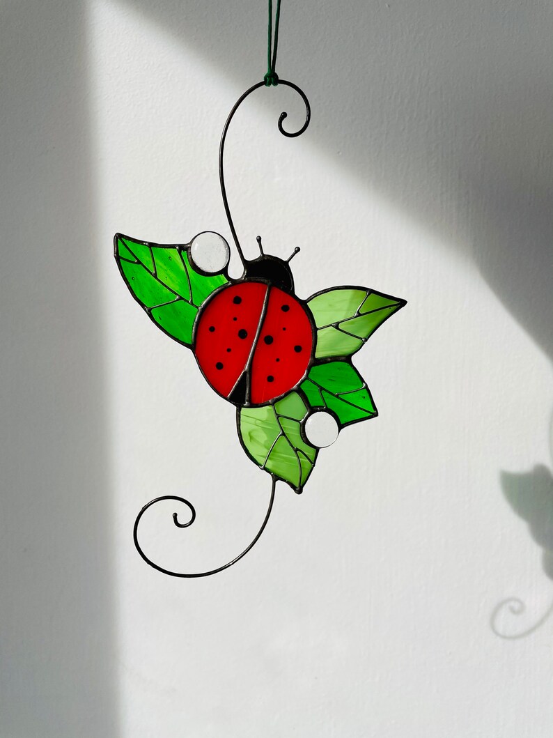Ladybug Stained Glass Suncatcher Panel Farmhouse Home House Etsy
