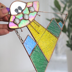 Stained glass UFO Sun Catcher Panel Suncatcher Galaxy, Spaceship