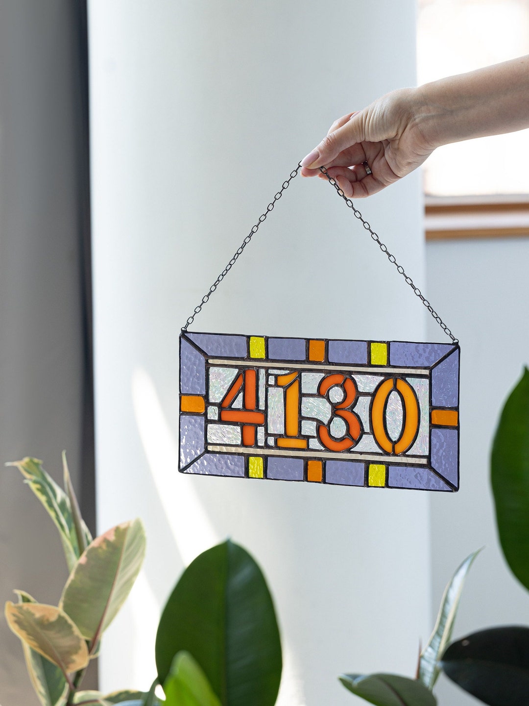Custom Stained Glass Numbers, Suncatcher Address Sign, Personalized