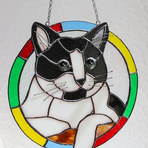 Custom Cat Portrait Art Suncatcher, Pet Memorial Stained Glass Face ...