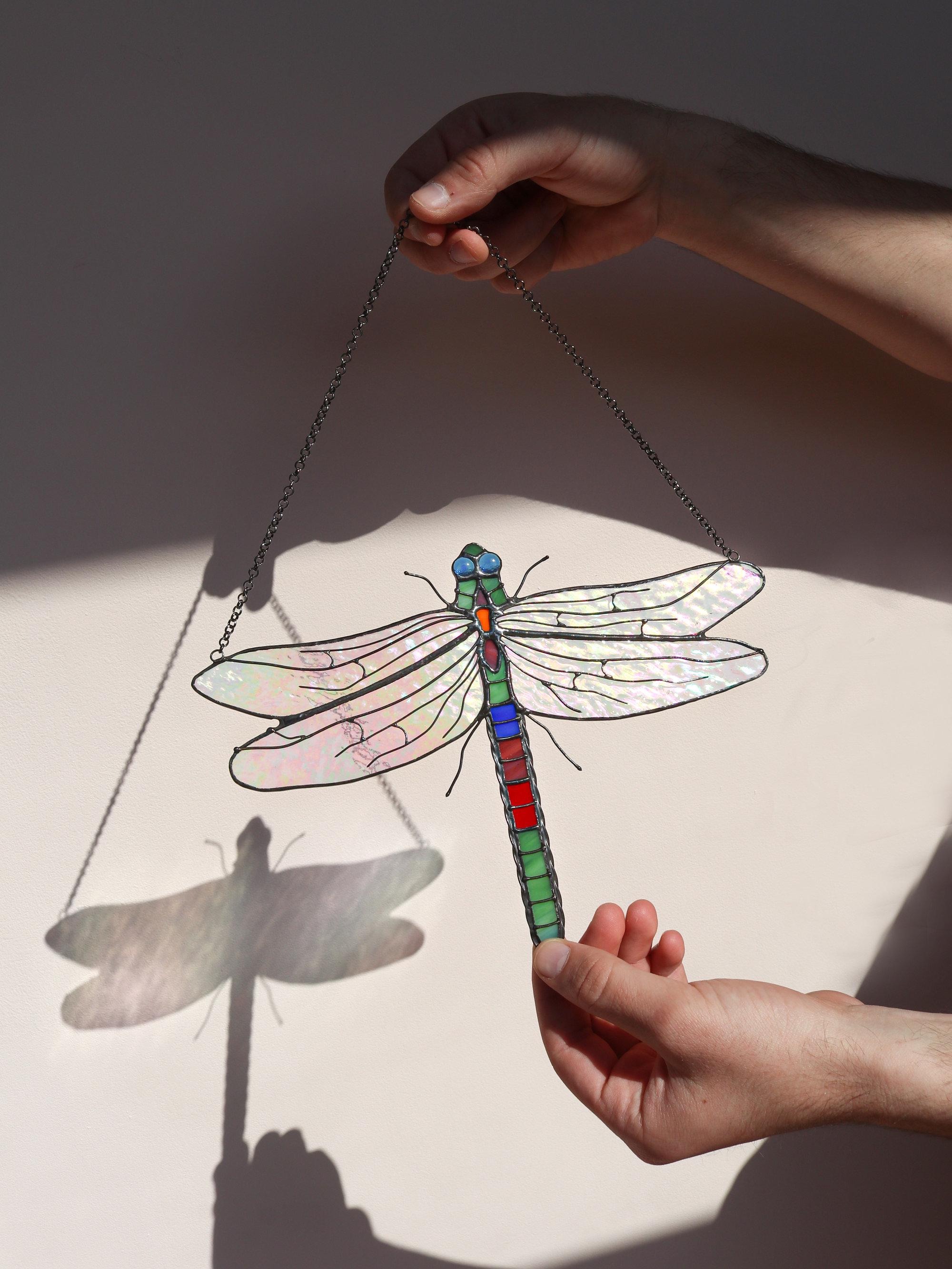 Acchiappasole In Vetro Colorato A Forma Di Libellula – 20,3 Cm – Fatto A Mano