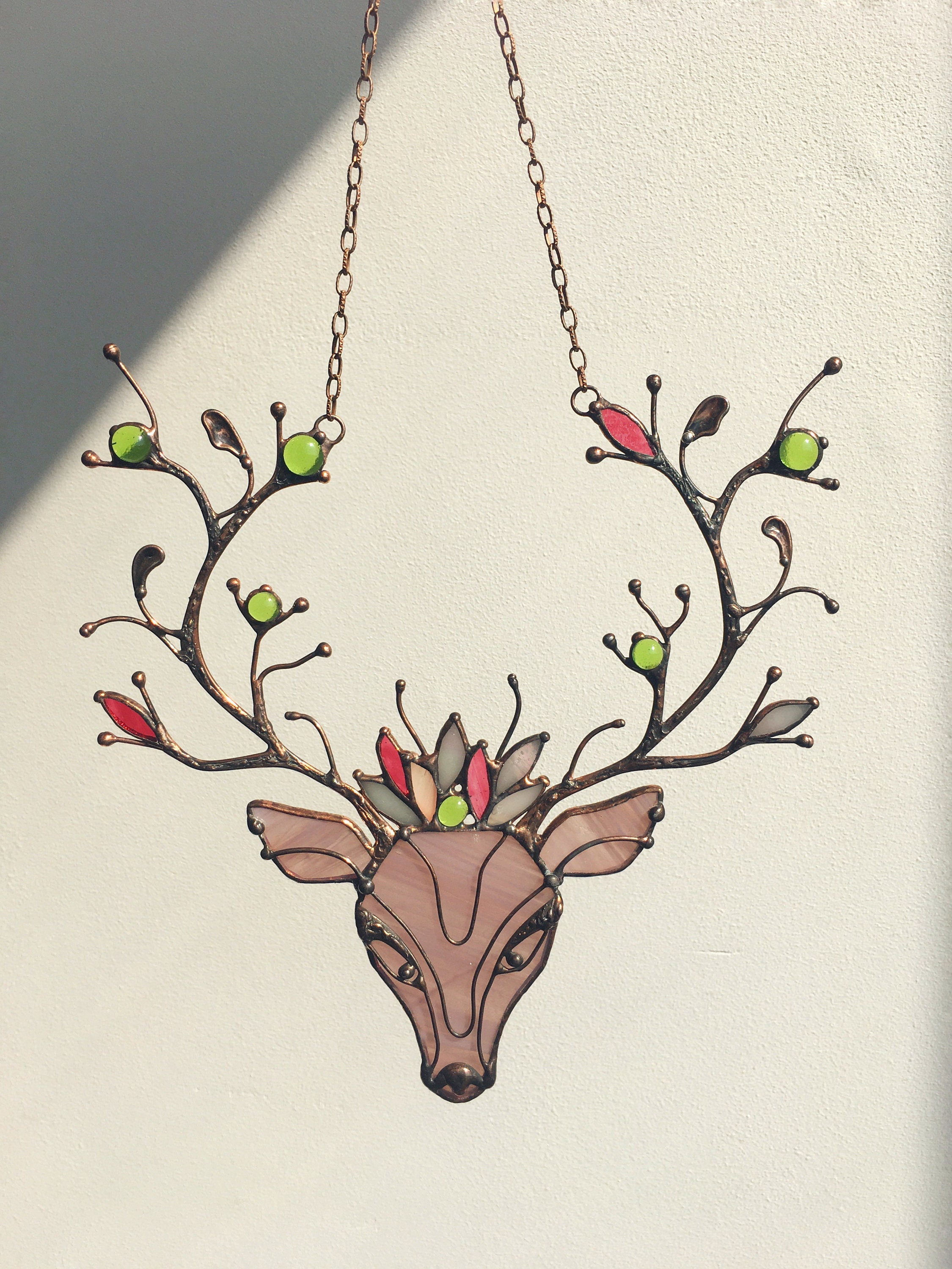 Stained Glass Deer Flowers Horns Sun Catcher Custom Portrait Etsy