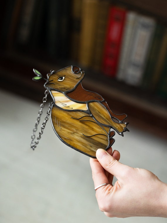 Stain Glass Capybara, Window Hanging, Wall Glass Art, Funny