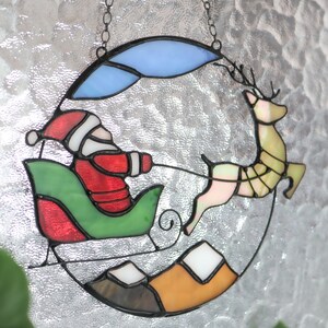 Christmas Santa Claus Deer Sun Catcher Gift Home Decor Window Wall Stained Glass Picture Memorial. New Year gift