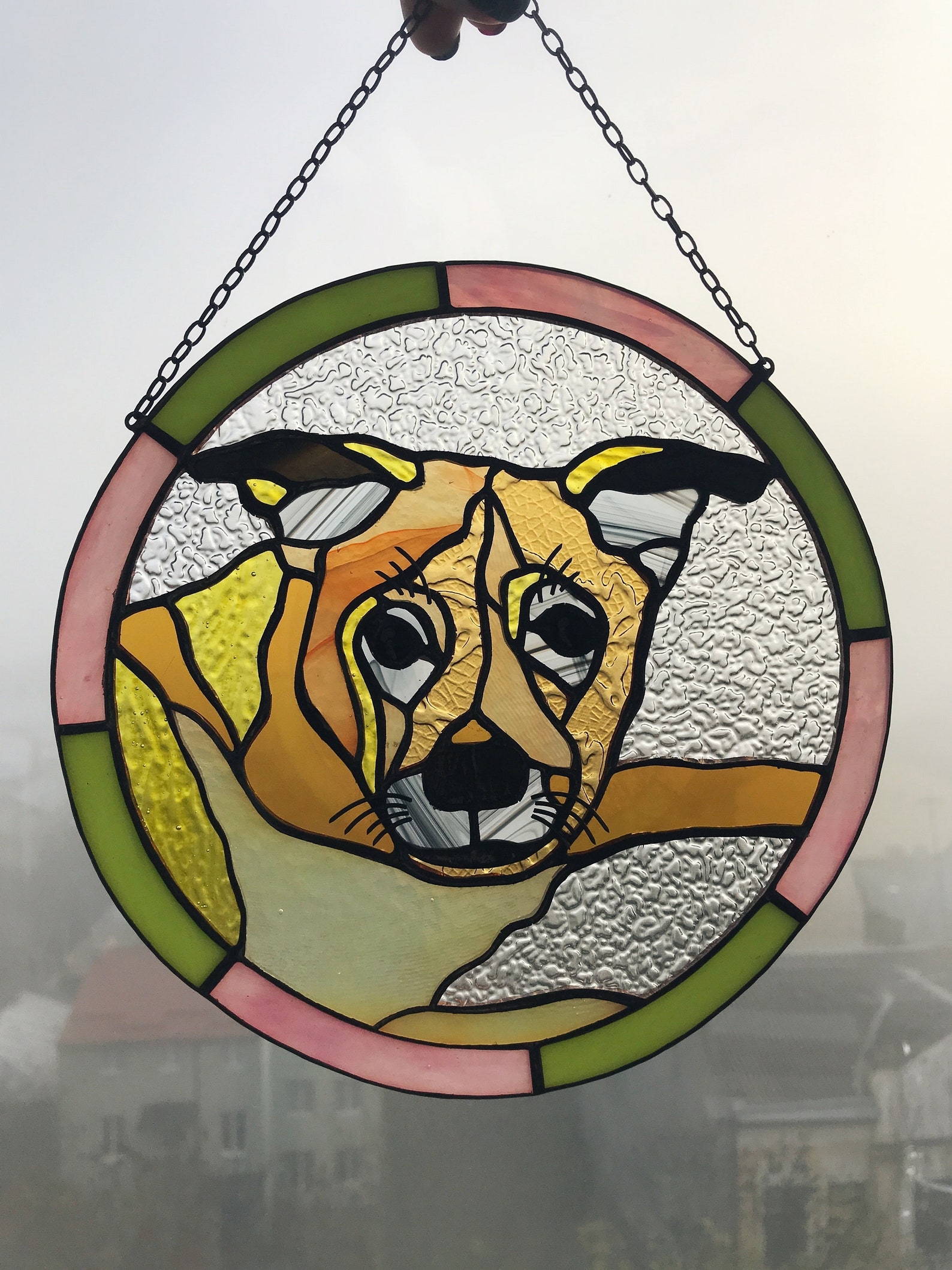 Stained Glass Dog Art Custom Suncatcher Tiffany Iridescent Etsy