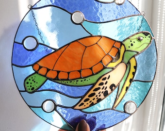 Turtle Suncatcher Stained Glass Panel Decor Green Home House Window Wall Hangings Cling Ornament Gift House