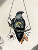 Mystical Crow Raven Witch Decor Halloween Stained Glass Panel Black Suncatcher Home House Window Wall Hangings Horror Ornament Gift 