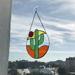 Suncatcher Cactus Stain Glass Picture Home House Decor Window Wall Hangings Rainbow Cling Nature Ornament