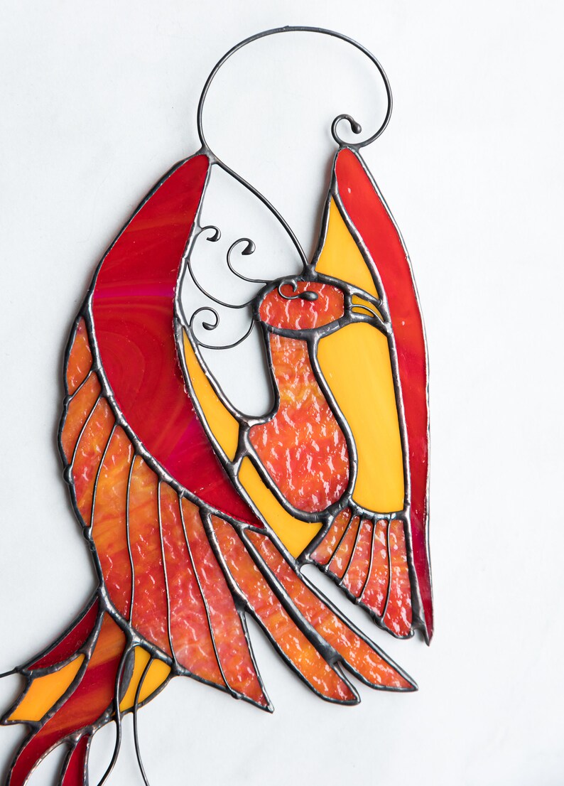 Bird phoenix mystical burning appears ashes Stain Glass Suncatcher Panel Gift Farmhouse Home House Decor Window Wall Hanging Animal Ornament