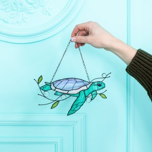 Turtle Suncatcher Stain Glass Decor Green Home House Window Wall Hangings Gift House Grandma gift image 5