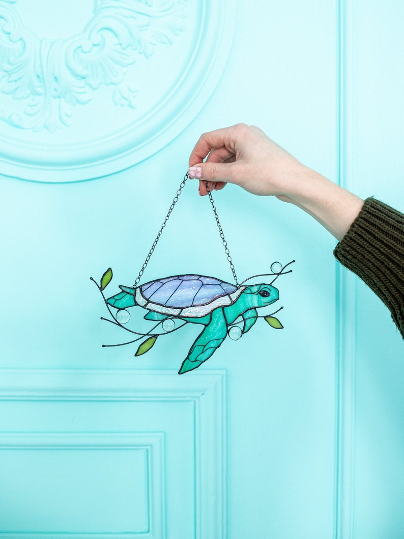 Turtle Suncatcher Stain Glass Decor Green Home House Window Wall Hangings Gift House Grandma gift image 5