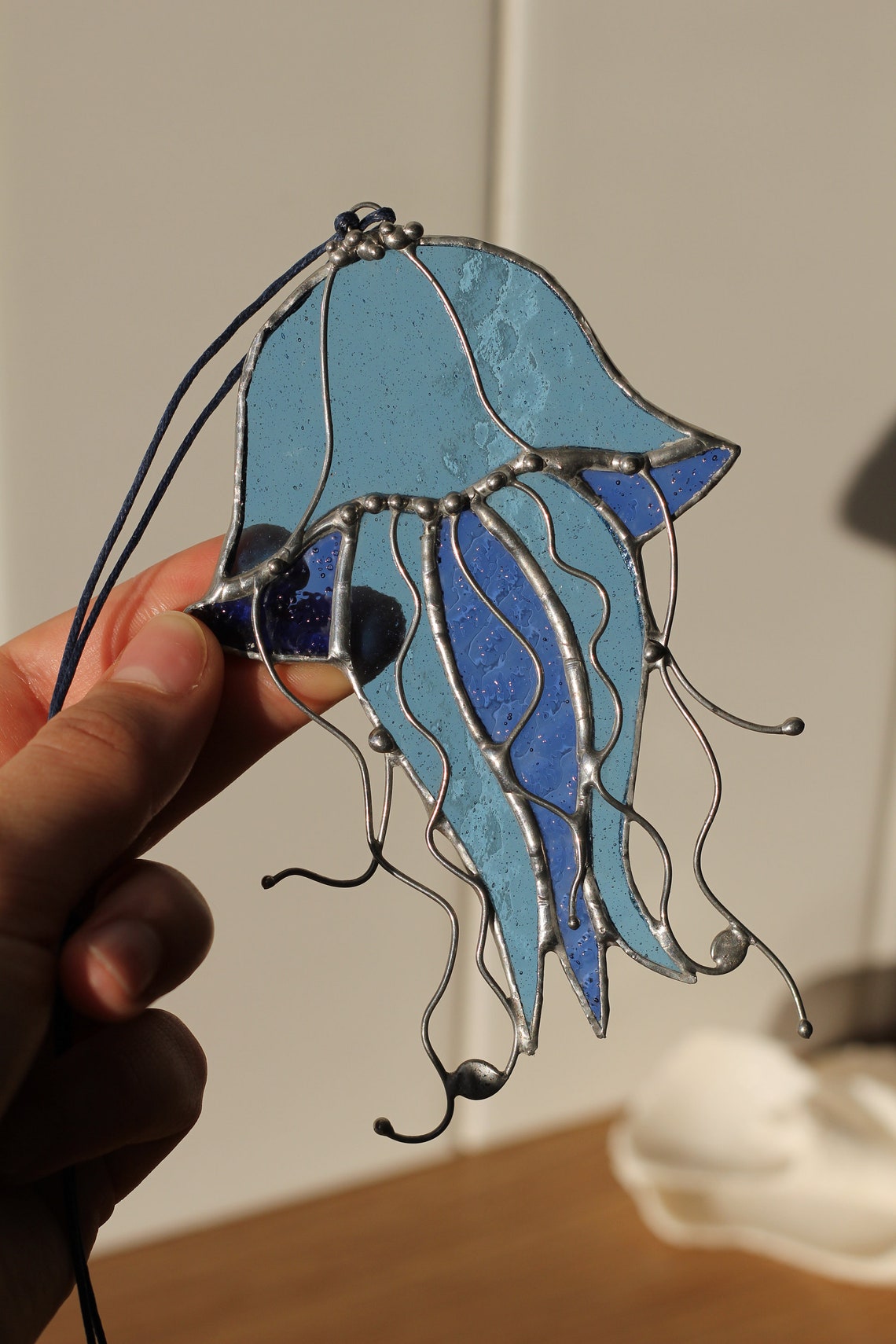 Blue Jellyfish Stained Glass Suncatcher. House Home Decor. Etsy