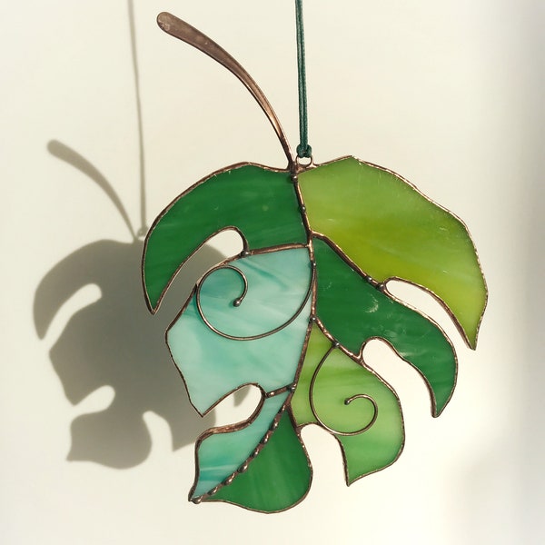 Stained Glass Green Monstera Suncatcher Leaf Gift Home Decor Garden Window Wall Mothers Gift Window Art Cling