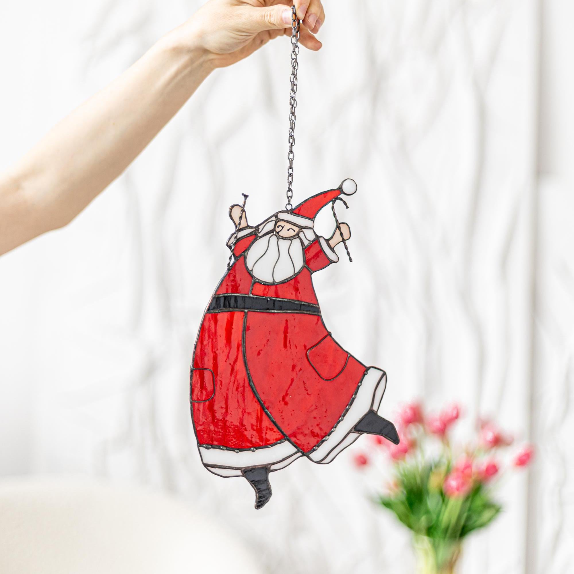 クリスマス サンキャッチャー サンタクロース 窓壁ステンドグラス