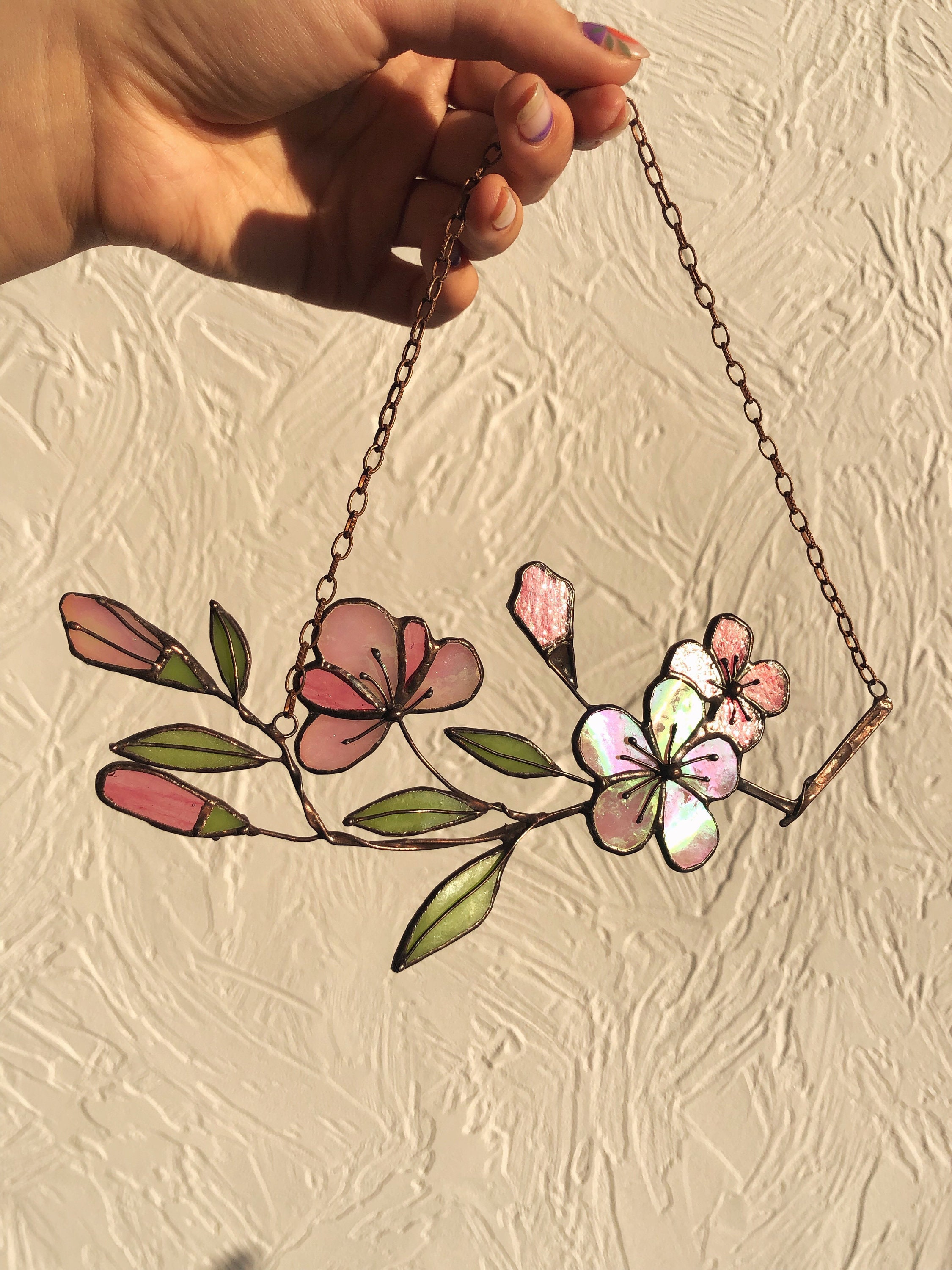 Sakura Twig Branch Stained Glass Suncatcher Flower Mother's Day gift, Gift for Woman Girl House Home Decor For Window Wall