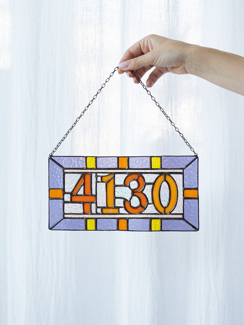 Custom stained glass numbers, suncatcher address sign, personalized name cling, housewarming gift