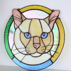 Custom Cat Portrait Art Suncatcher, Pet Ornament Memorial Stained Glass ...