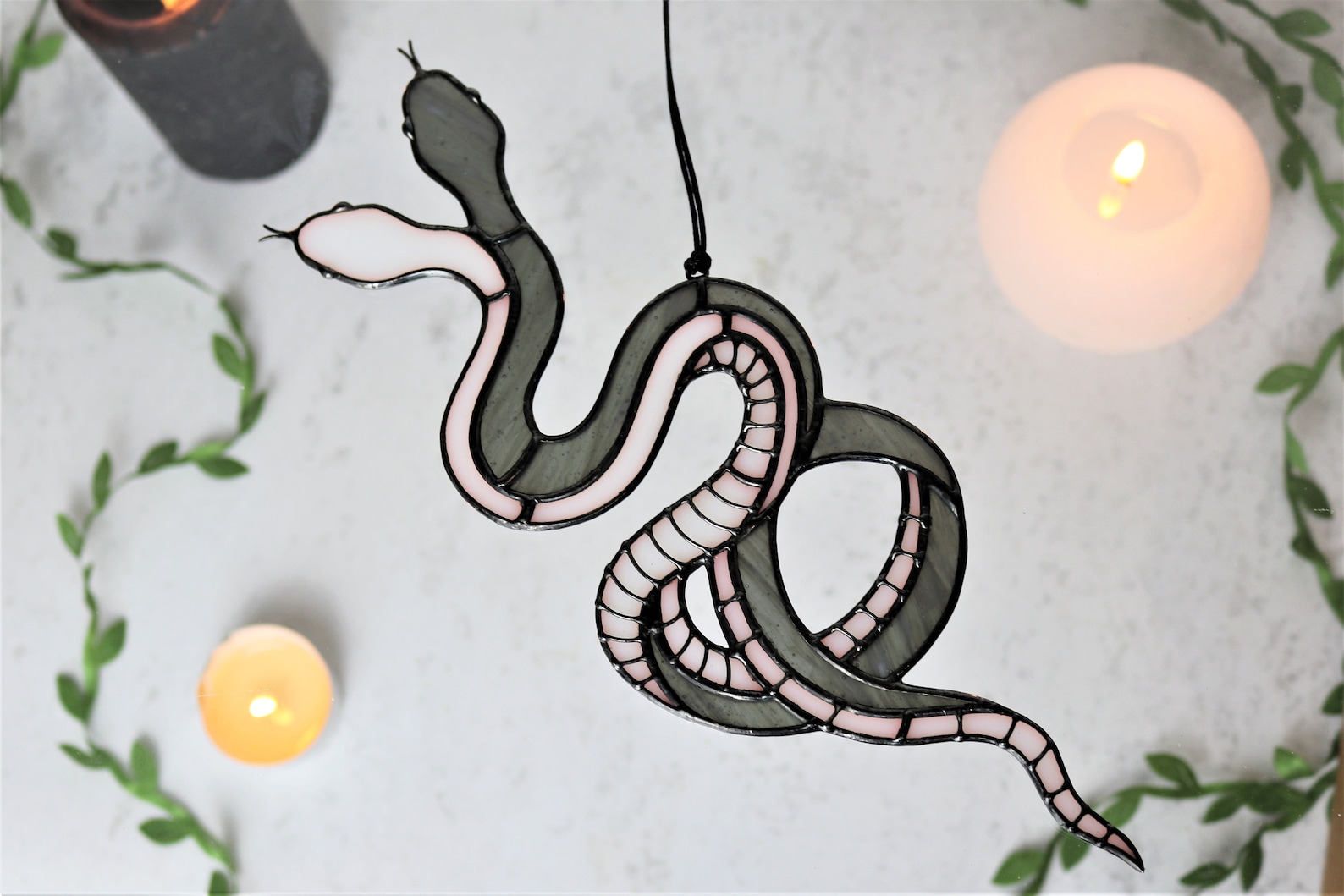 Snakes Decor Suncatcher Stained Glass Panel Gray Sun Catcher Etsy