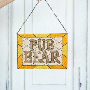 Custom stained glass name pub sign suncatcher address personalized name cling housewarming gift Beer Mug Hangings Logo Bar Symbol Restaurant