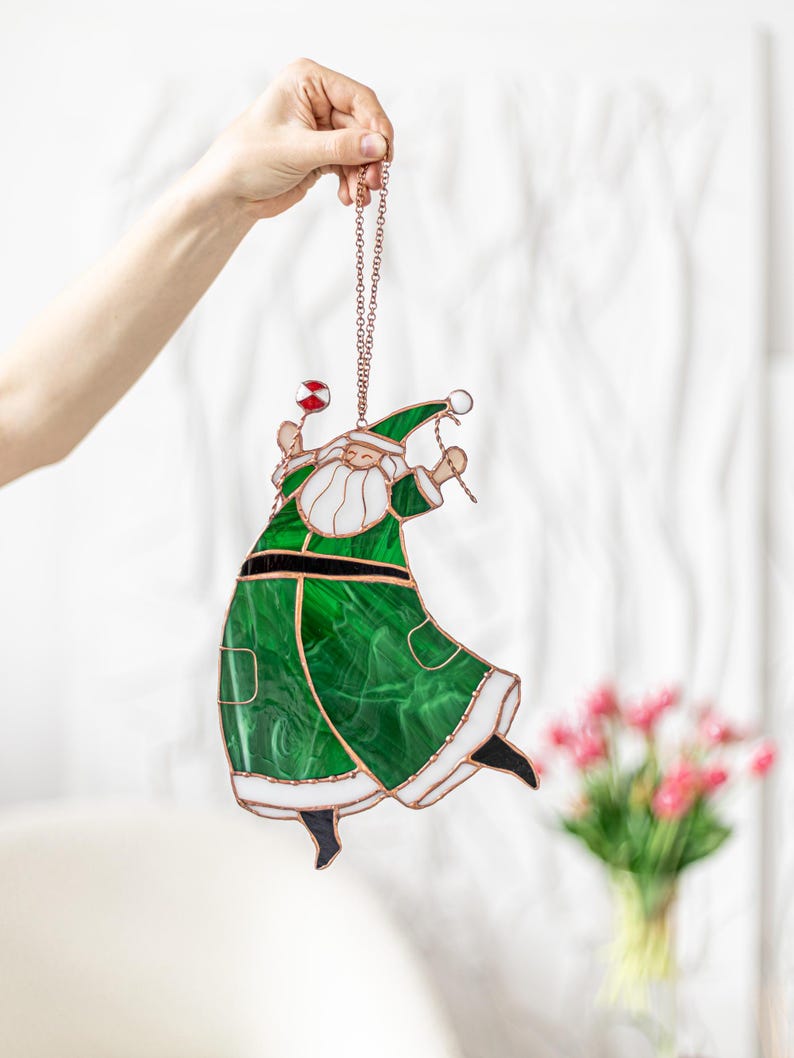 Set Christmas Toy, Lollipop Stain Glass Candy Cane Tree Red Panel