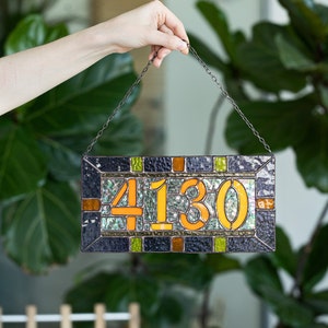 Custom stained glass numbers, suncatcher address sign, personalized name cling, housewarming gift