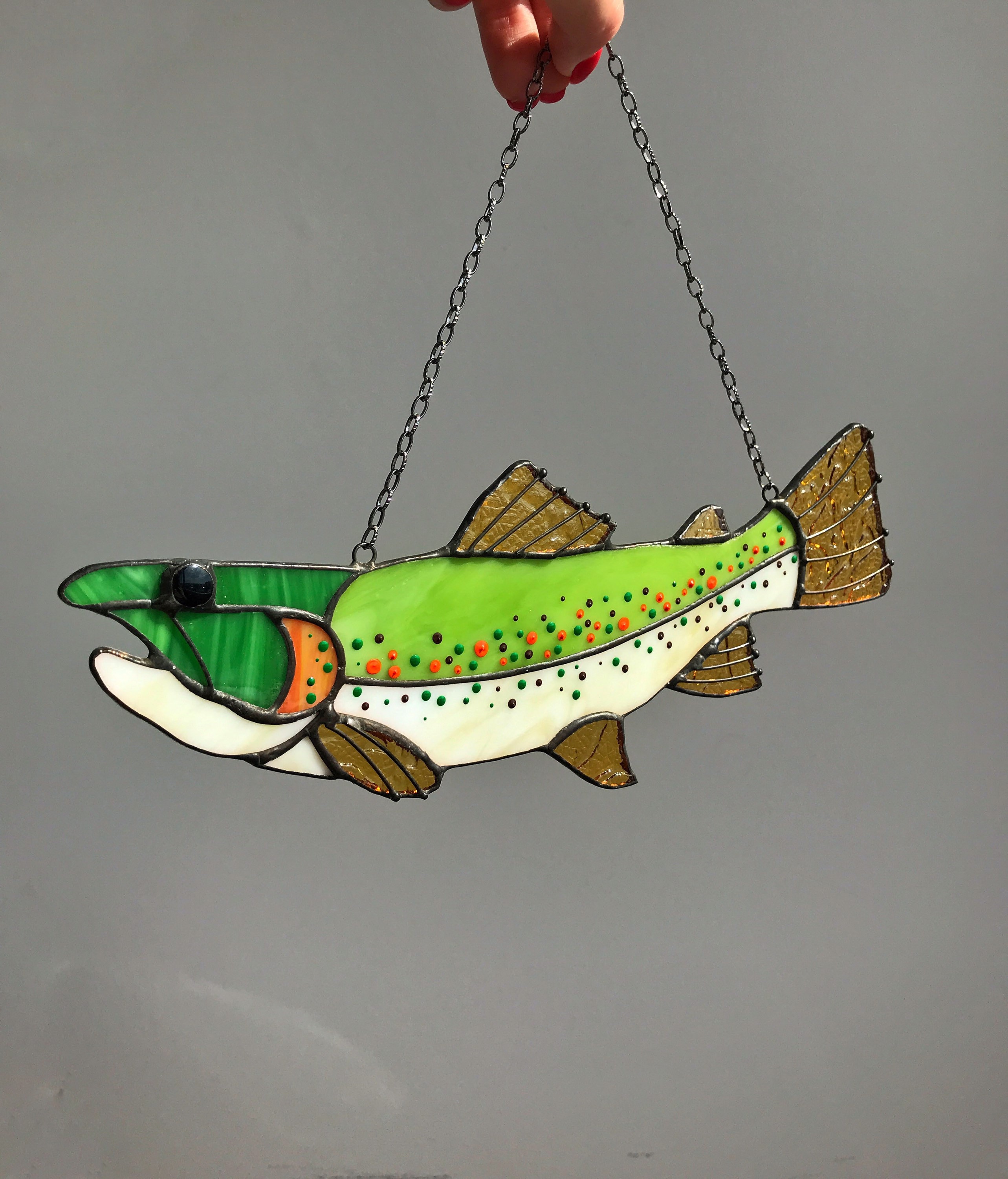 Stained Glass Panel Tiffany Fish Trout Suncatcher Gift Etsy