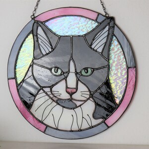 Custom Cat Portrait Art Suncatcher, Pet Memorial Stained Glass Face ...