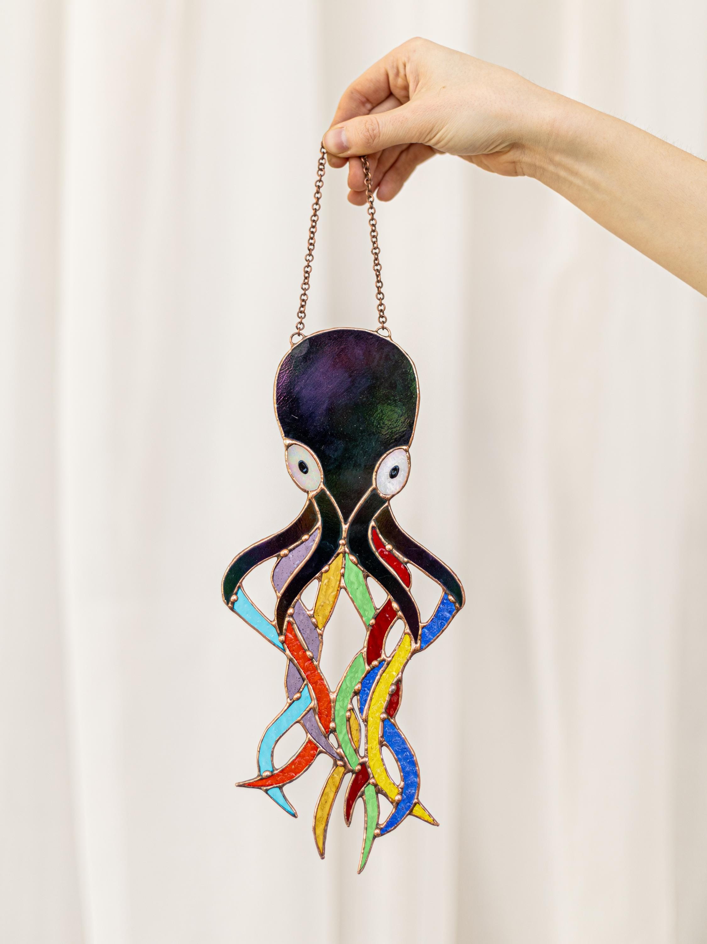 Octopus Stained Glass Suncatcher. House Home Decor. Window