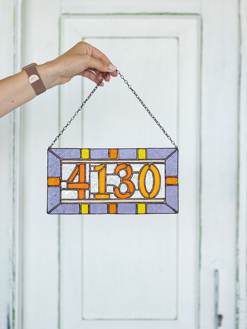 Custom stained glass numbers, suncatcher address sign, personalized name cling, housewarming gift