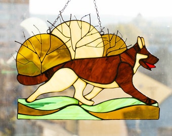 Stained Glass Dog Shepherd Custom Art Suncatcher Gift Home Decor For Window Wall Cloak Picture Muzzle Pet Portrait Panel Memorial