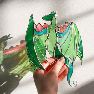 Purple Grey Dragon Hanging Stained Glass Sun Catcher Bird mystical Suncatcher Home House Decor Window Wall Animal