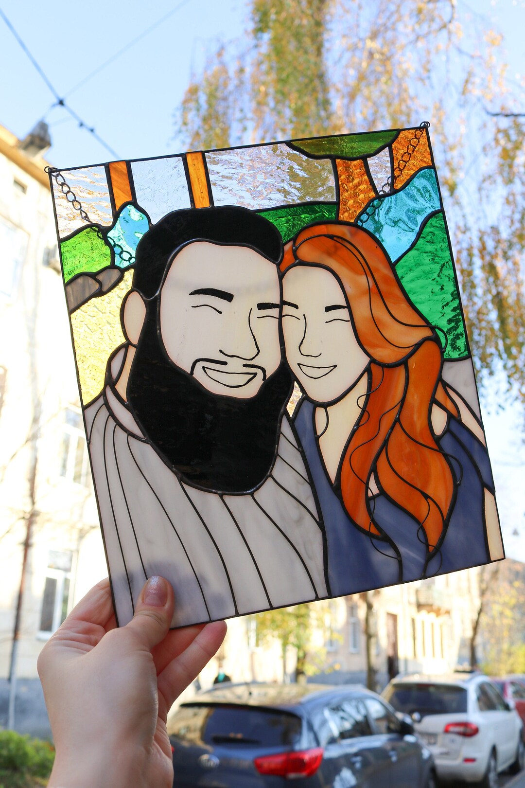 Custom Photo Portrait Dog Cat Family - Personalized Stained Glass Wind - Wander Prints