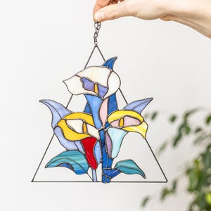 Stained glass calla lily flowers, Suncatcher Window hangings, Mother's Day gift, Grandma gift, arum lily image 9