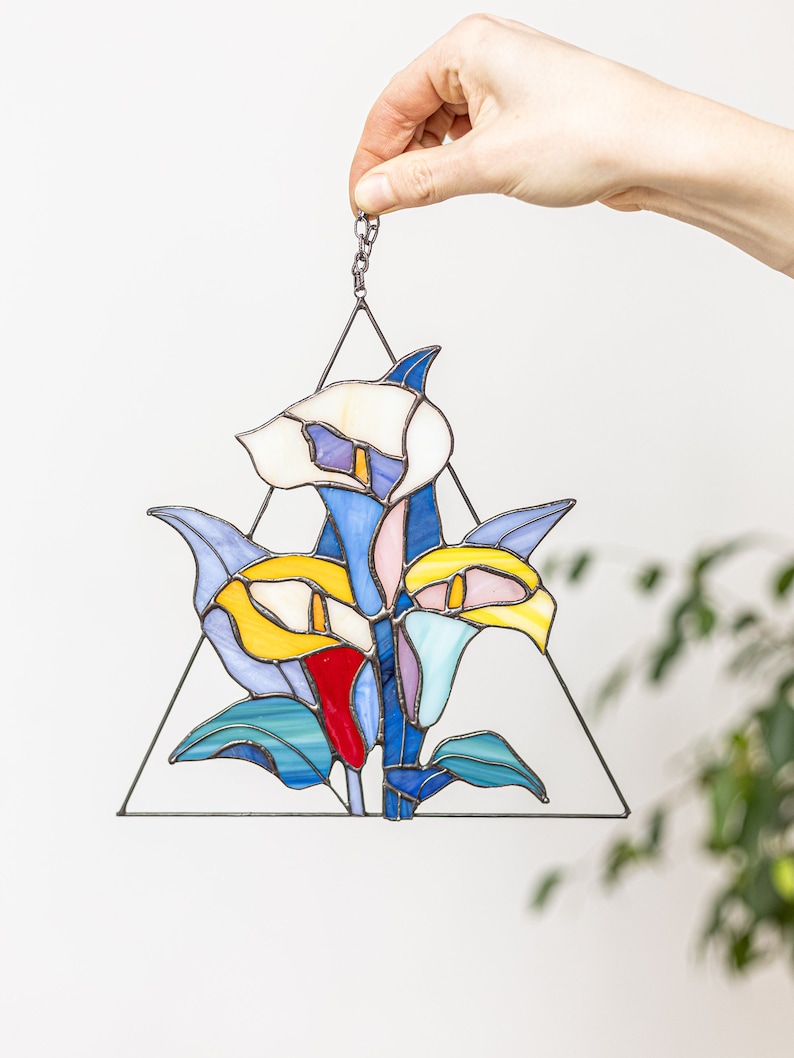 Stained glass calla lily flowers, Suncatcher Window hangings, Mother's Day gift, Grandma gift, arum lily image 9
