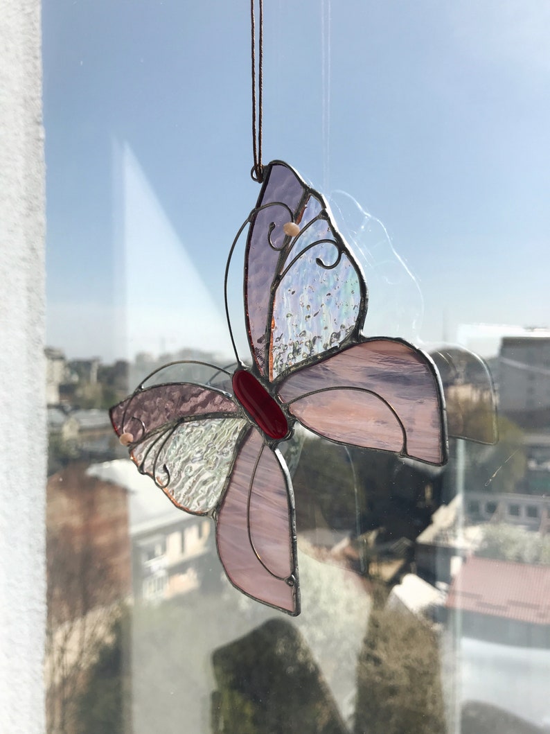 Stain Glass Butterfly Suncatcher, Home House Decor, Mother's Gift Wall Window Hangings Art Cling Moth Ornament Handbill Skipper Tiffany Gift