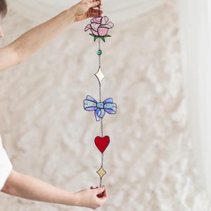 Dream Sun Catcher Stained Glass Flowers Hearts Suncatcher, Home House Decor Window Wall Decoration Art Living